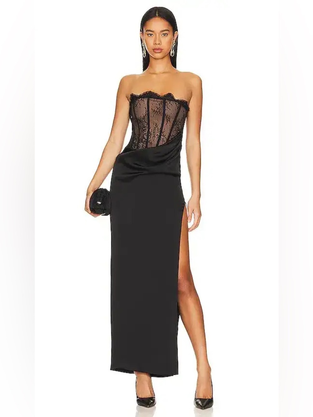 NBD Nalani Black Lace Corset Satin Maxi Dress | REVOLVE | $298 Retail